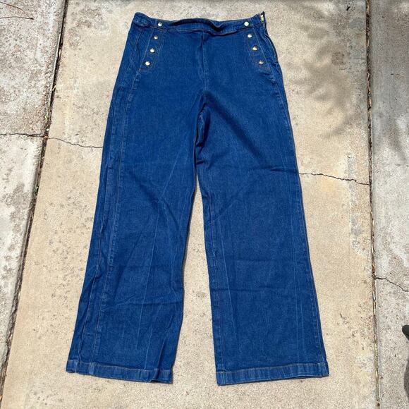 FRAME Sailor Snap High Rise Wide Leg Flared Denim Jeans Size 34 - Picture 3 of 16